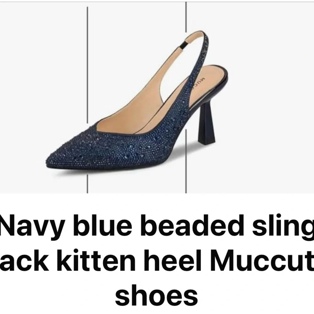 Navy Beaded Slingback Kitten Heel